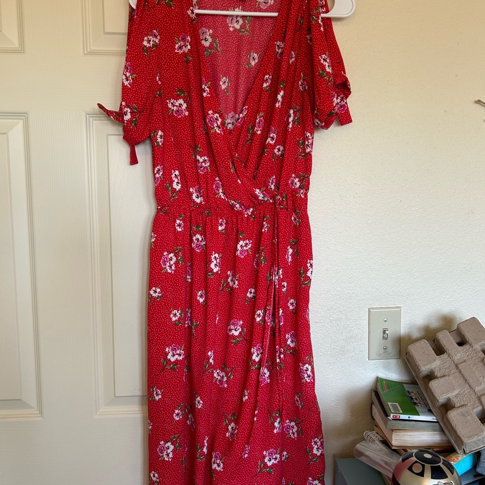 One Clothing Red Ruffled Wrap Sundress